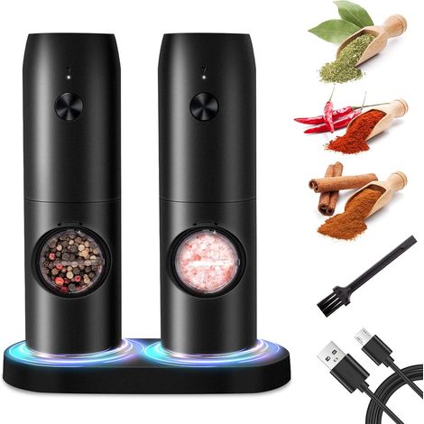 Moulin à épices automatique avec base lumineuse rechargeable, broyeur réglable pour barbecue et cuisine (1/5)