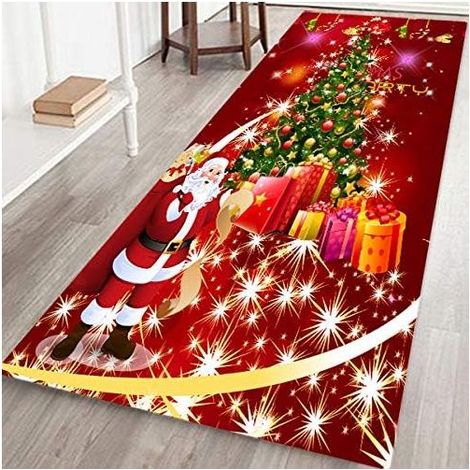 Tapis de noël, paillasson antidérapant, décoration Caroset 3D, 40x120CM, imprimé père noël et élan, décoration de vacances (1/5)