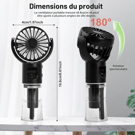 Ventilateur Brumisateur Portable Rechargeable USB, Réservoir, Vitesses, Minuterie h, Humidificateur Compact, Ventilateur à Brume Fraîche pour Maison Bureau