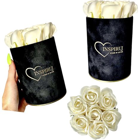 Flowerbox Inspiruj - Scatola nera con rose di sapone - n. 18 Crema (1/5)