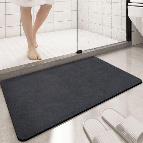 Fine Faux Suede Bath Mat, 16" x 24", Black, (1/4)