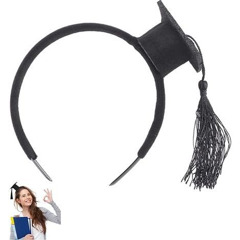 Mini serre-tête en forme de toque de diplômée, bandeau pour mini-toque de doctorat, serre-tête pour fête de remise de diplômes, coiffe de célibataire avec pompons noirs (1/5)