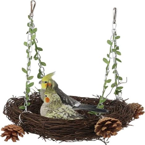 Columpio para pájaros de ratán natural, percha de juguete con nido integrado (modelo grande) (1/5)
