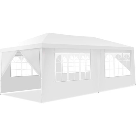 Goplus – Tonnelle 3x6m avec 6 bâches et fenêtres – Acier et PE – Piquets et cordes inclus – Résistante au soleil et à l'eau