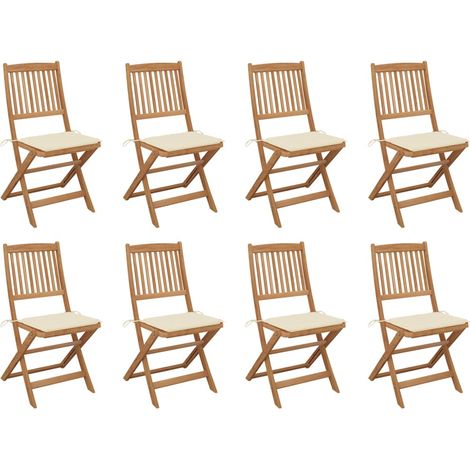 Lot de 8 Chaises de jardin pliables avec coussins - Chaise d'extérieur pour terrasse/jardin Bois d'acacia BV860414 - BonneVie (1/5)