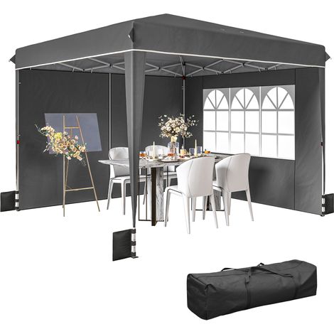 Tonnelle de jardin exterieur 3x3m, tonnelle pliante avec parois latérales, protection UV 50+, sac de transport, gris