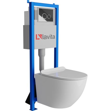 Bâti-support Lavita LAV 101 à 40 cm + WC Sofi Slim sans bord + plaque de commande LAV 200.4.2 chrome Kit complet WC (1/5)