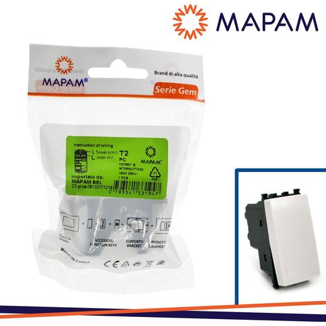 INTERRUTTORE (16A-250V) T2-GEM 601B BIANCO IN BLISTER