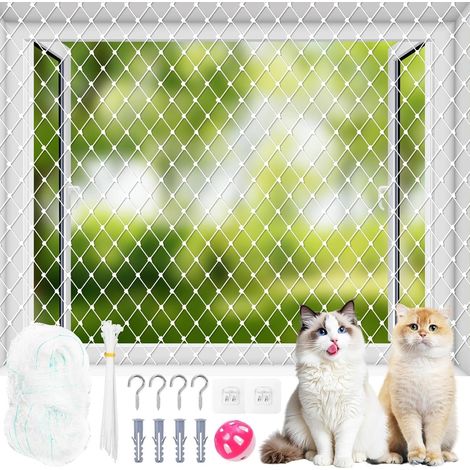 Filet de protection pour chat pour balcon, sans perçage, 8 x 3 m, avec corde de fixation et accessoires, filet de balcon pour chats, filet de protection anti-oiseaux transparent pour plantes, légumes (1/5)