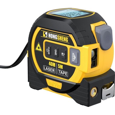 Mètre ruban laser numérique - Outil de mesure électronique avec laser de 40 m et ruban de 5 m - Calcul de distance, surface et volume en mode pythagoricien (1/4)