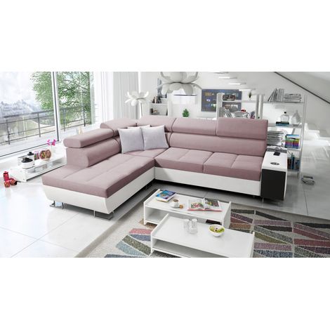 Multifunktionaler Eckschrank MORENA VII,  Kunstleder/Sawana Weiß/Rosa Links (1/5)