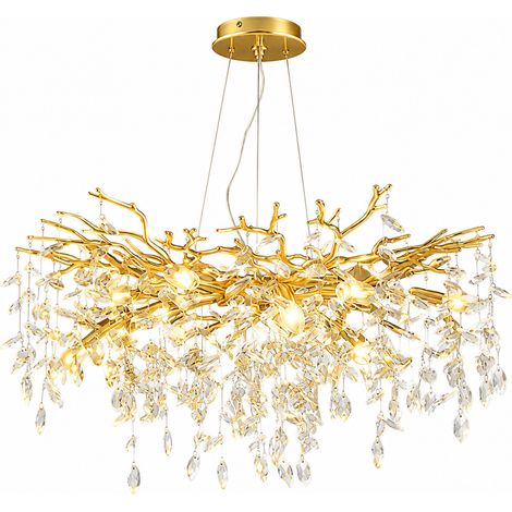 Grand lustre suspension doré 100 cm en cristal K9, luminaire design luxe E14 réglable 150 cm pour salon salle à manger
