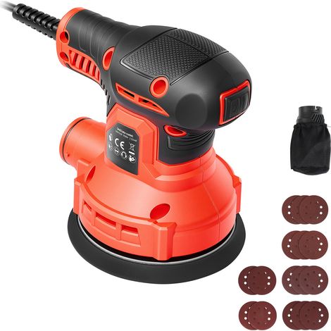 Mophorn Lijadora Orbital de 250 W, 6 Velocidades Ajustables, 6000-12000 RPM, Plato de 127 mm, Órbita de 2 mm, con Motor sin Escobillas, Manguera de Aspiración y 16 Lijas para Trabajos de Carpintería (1/5)