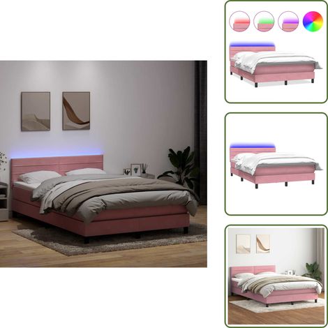 The Living Store Letto a Molle con Materasso e LED Rosa 160x210 cm in Velluto - Materasso a molle insacchettate