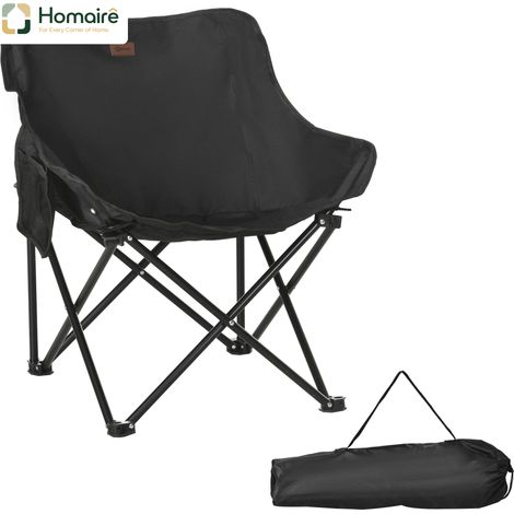 HOMAIRE Campingstuhl faltbar avec tasche latérale, pieds en acier et sac de transport pour piscine, plage et jardin, Oxford noir