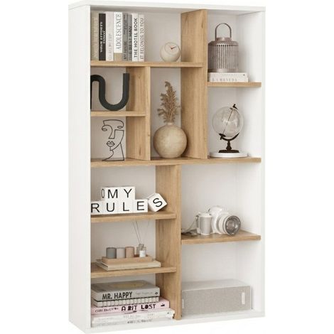 Etagère 11 Niches Séparateur de Pièce Design Chêne et Blanc L 90 H 123.6 P 22 cm (1/5)