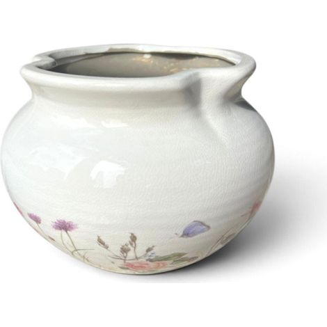 Pot céramique fleurie beige rose 20x14cm (1/3)