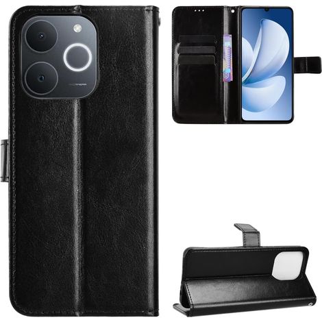 Funda tipo libro para Realme Note 70T 4G, Crazy Horse Wallet, negra. (1/5)