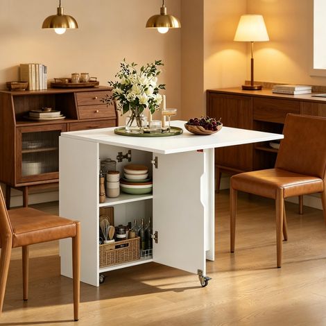 Table basse mobile pliable sur roulettes avec rangement intégré, table d'appoint fonctionnelle extensible, adaptable comme table à manger, utilisation flexible pour salon (1/5)