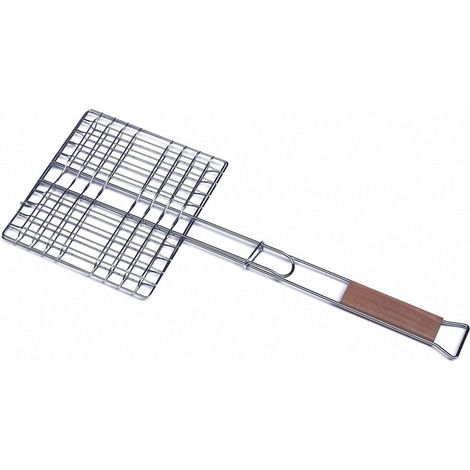 TrAdE Shop Traesio - Graticola Griglia Quadrata 32 X 19 Cm Con Manico In Legno Per Barbecue -