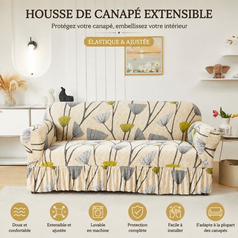 Housse de canapé 1 place 90-140 cm extensible avec jupe volant motif pissenlit polyester 90-140cm réf 4440 1 kg – Livraison gratuite