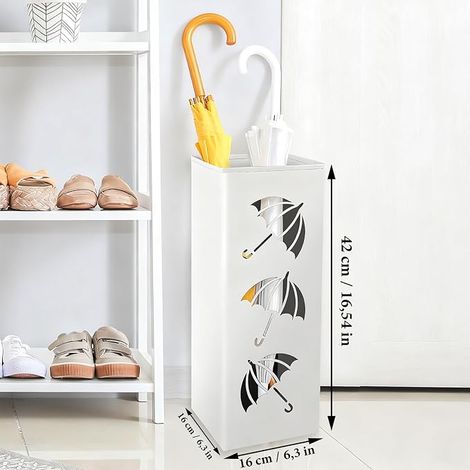Porte Parapluie, 42 x 16 x 16 cm, Support Carré Indépendant, Porte Parapluie Carré en Métal, pour Parapluie, Bâtons de Randonnée, Papier D'emballage, Bâtons de Trekking(Blanc) (1/4)