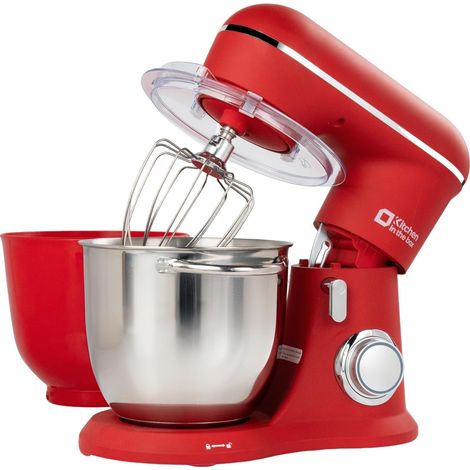Kitchen in the box Pastry Processor, 4.5L+5L 2 Bowls Kitchen , 10 Speeds Electric Kitchen Mixer, 1300 W Kneader with Whisk, Beater, Hook (Red) (1/5)