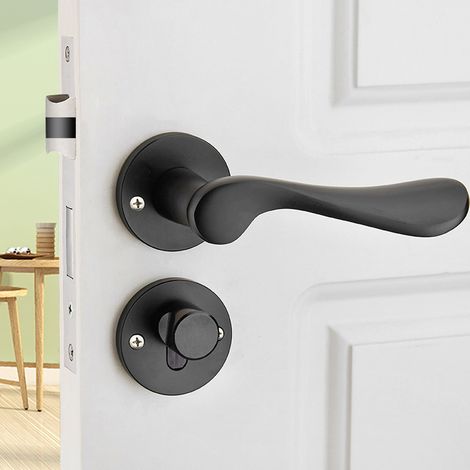 Ensemble de serrure de porte en aluminium spatial avec poignée de porte à verrouillage à clé, accessoire de quincaillerie pour porte intérieure (1/5)