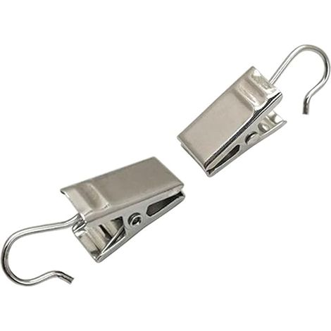 QAZQA Lot de 20 Crochet à Pince Clips pour Rideaux Anneaux à Pince, Clips de Rideau, Clips de Rideau en Acier Inoxydable avec Crochets (argent) (1/5)