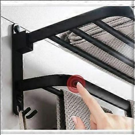 Porte-serviettes de salle de bain, étagère de rangement murale pliable, aluminium spatial, porte-serviettes mural (40 cm, noir) (1/4)