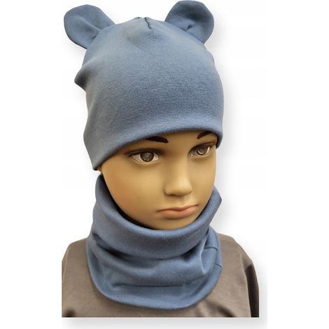 Conjunto GORRO + BUFANDA infantil con OREJAS talla 52-56 AZUL