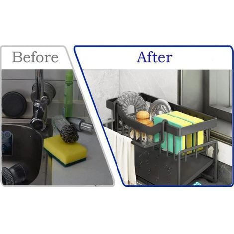 Porte Eponge de Cuisine,Inoxydable 304 Egouttoir Eponge,Rangement Evier Support,Brosse Éponge Organiseur pour à Poser(Noir) (1/4)