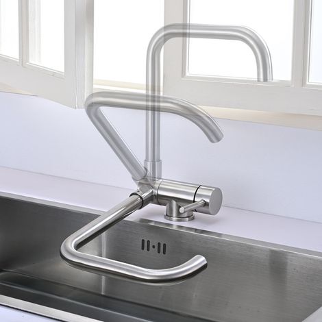 Grifo Cocina Abatible Grifo de Fregadero Plegable Giratorio 360° Grifo Cocina Bajo Ventana de Acero Inoxidable Mezclador de Fregadero de Cocina en Acero Inoxidable 304 (1/5)