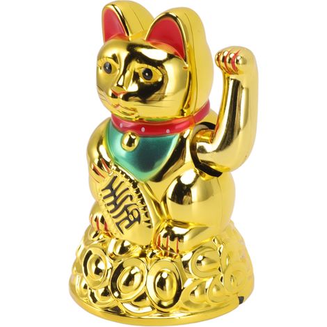 Ornement Chat Porte-Bonheur, Sculpture de Chat Électrique en Plastique, 15 cm, Or MLY46A