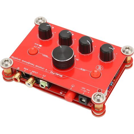 4-Kanal-Kopfhörerverstärker (rot) mit separater Lautstärkeregelung, benutzerfreundlich, Audio-Leistungsverstärkermodul, 100–240 V, EU-Stecker (1/5)