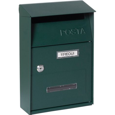 ARREGUI Up D-2006/V Briefkasten aus Verzinktem Stahl, Größe S (DIN A5 Post), Wandbriefkasten für den Außenbereich, mit Namensschild und Sichtfenster, Postkasten für Draußen, Einfache Montage, Grün