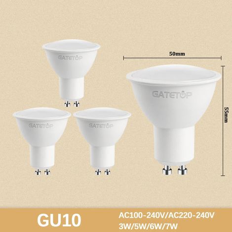 (GU10 120°C, lumière blanche chaude 3000K) 4 spots LED, adaptés aux pièces familiales.