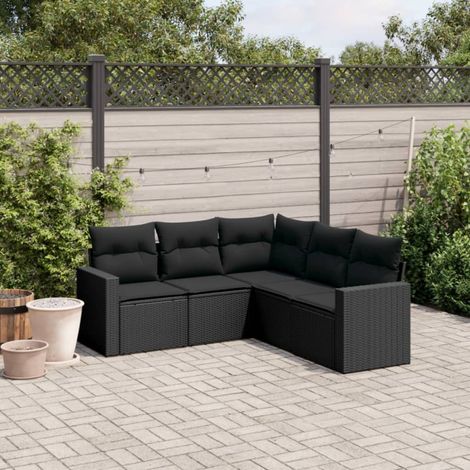 vidaXL 5 Piece Garden Sofa Set with Cushions Black Poly Rattan (1/4)