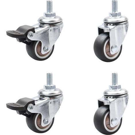 Lot de 2 roulettes pivotantes pour meubles M8 - Avec frein et 2 sans freins - Pivotantes à 360° - En caoutchouc antidérapant - Pour meubles d'intérieur et d'extérieur - 3,5 cm (1/5)