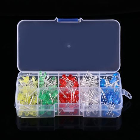 Kit de 300 diodes LED assorties de 3 mm et 5 mm (blanc, jaune, rouge, bleu, vert). (1/5)
