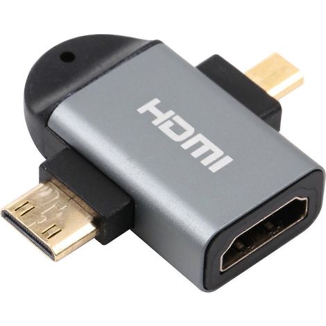 Connecteur plaqué or 2-en-1 mini HDMI mâle + micro HDMI mâle vers HDMI femelle (1/4)