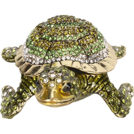 Boîte à bijoux en alliage de zinc ornée de strass, format poche, vert éclatant. Idéale pour décorer une coiffeuse ou ranger des bijoux. (1/5)