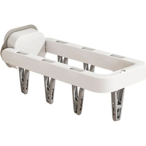 Étendoir à linge pliable avec 6 pinces, fixation murale, porte-chaussettes à ventouse, organisateur de vêtements gain de place pour chaussettes, sous-vêtements et serviettes (1/5)