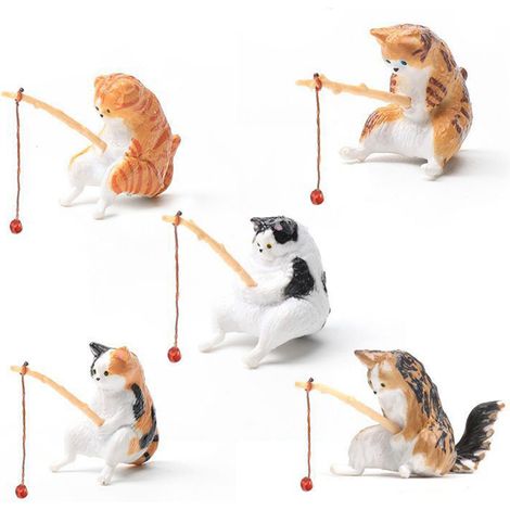 Chat décoratif pour aquarium avec poisson assis - Ornement de paysage aquatique intérieur pour réservoir à poissons (1/5)
