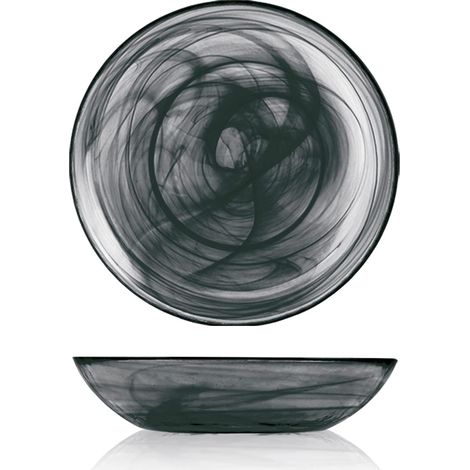 6 assiettes en verre albâtre noir, profondeur 21cm