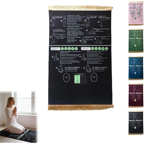 Tapis de prière Janamaz bilingue avec instructions Salah (français non garanti), tapis d'apprentissage étape par étape pour les nouveaux musulmans convertis et les enfants pour la maison et les (1/5)