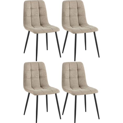 Lot de 4 chaises de salle à manger coutures décoratives carrées en velours côtelé taupe et métal noir 100007716