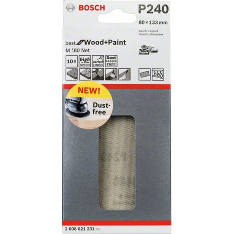 Bosch Accessories 2608621231 2608621231 Papier abrasif pour ponceuse vibrante Grain 240 (Ø x L) 80 mm x 133 mm 10 pc(s) A312832 (1/4)