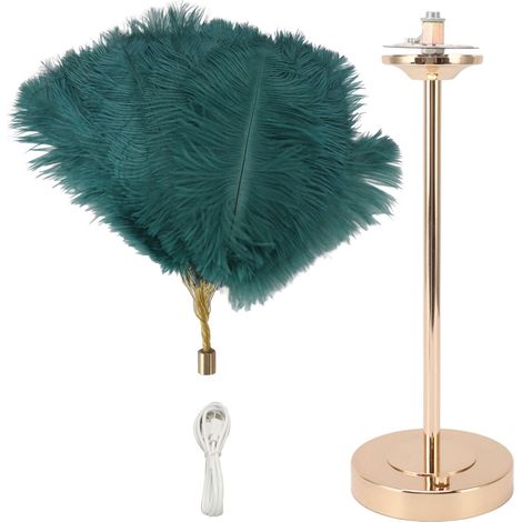 Lampe de table Feather, 3 couleurs, variateur tactile, prise USB, style romantique et moderne, lampe de chevet décorative pour chambre à coucher, vert foncé