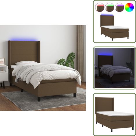 Cama de muelles ensacados - vidaXL Cama box spring colchón y luces LED tela marrón oscuro 90x200cm - Cama con cabecero ajustable